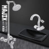 Bath Shower Set  Wall Mounted Bathroom Fittings Total 8 Piece’s Of Brass Chrome