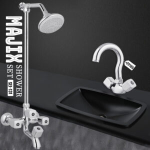 Bath Shower Set  Wall Mounted Bathroom Fittings Total 8 Piece’s Of Brass Chrome