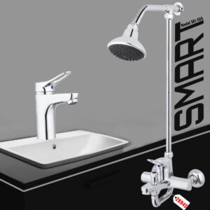 Bath Shower Set  Wall Mounted Bathroom Fittings Total 8 Piece’s Of Brass Chrome